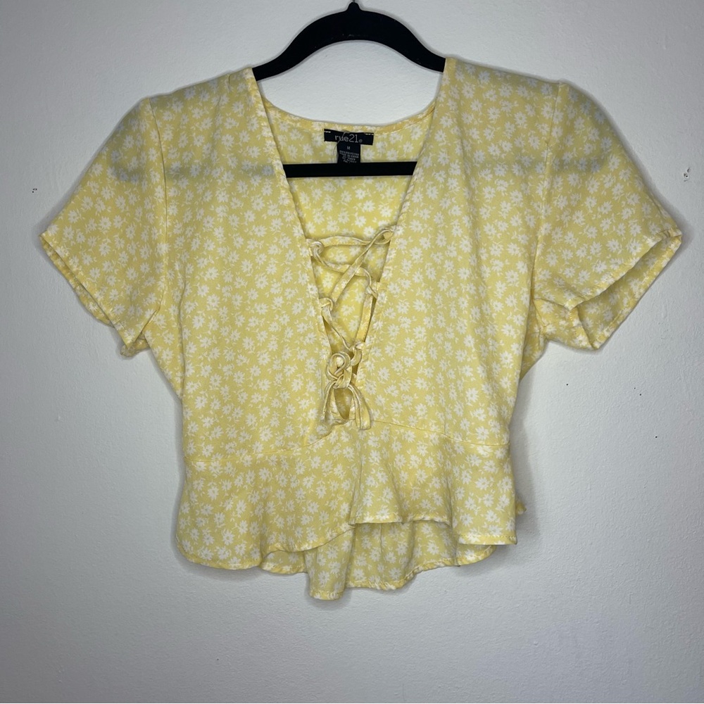 Rue 21 Women’s Sheer Yellow Criss Cross Blouse
